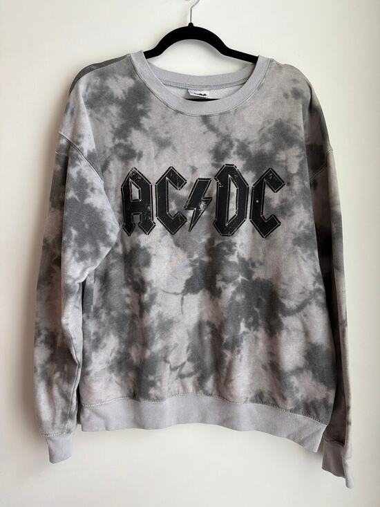ACDC Tops - AC/DC Gray Tie Dye Crewneck Sweatshirt Youth XL 15–17 Rock Band Graphic Pullover